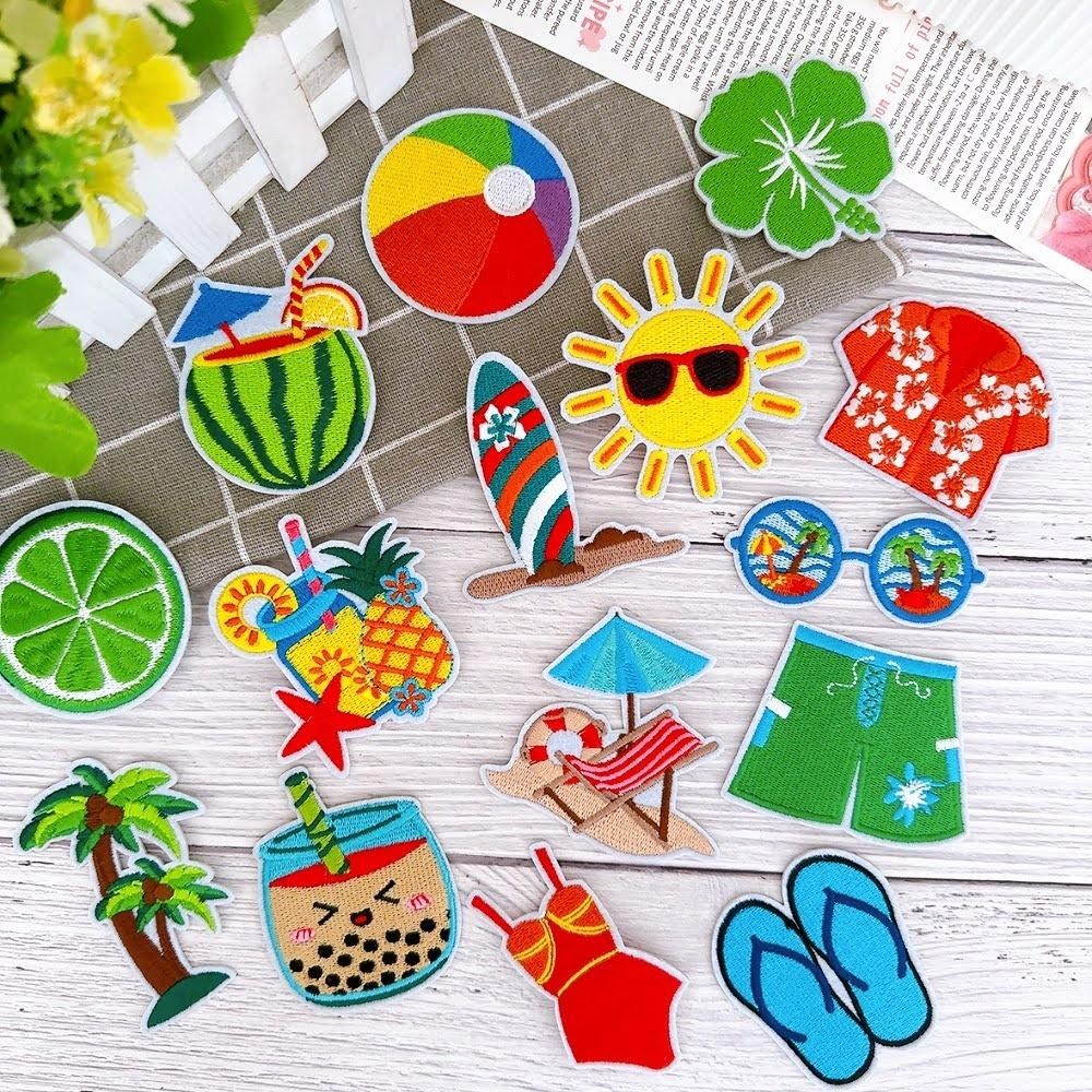 【皮卡布】i17 沙灘 珍珠奶茶 托鞋 布貼 布章 比基尼 刺繡燙布貼 徽章 刺繡布貼  熨燙貼  熨燙布貼 Patch-細節圖2