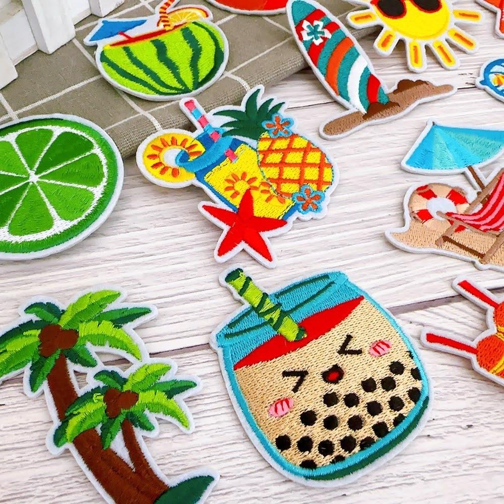 【皮卡布】i17 沙灘 珍珠奶茶 托鞋 布貼 布章 比基尼 刺繡燙布貼 徽章 刺繡布貼  熨燙貼  熨燙布貼 Patch-細節圖3