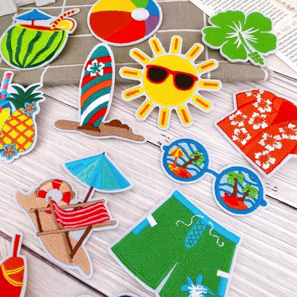 【皮卡布】i17 沙灘 珍珠奶茶 托鞋 布貼 布章 比基尼 刺繡燙布貼 徽章 刺繡布貼  熨燙貼  熨燙布貼 Patch-細節圖4