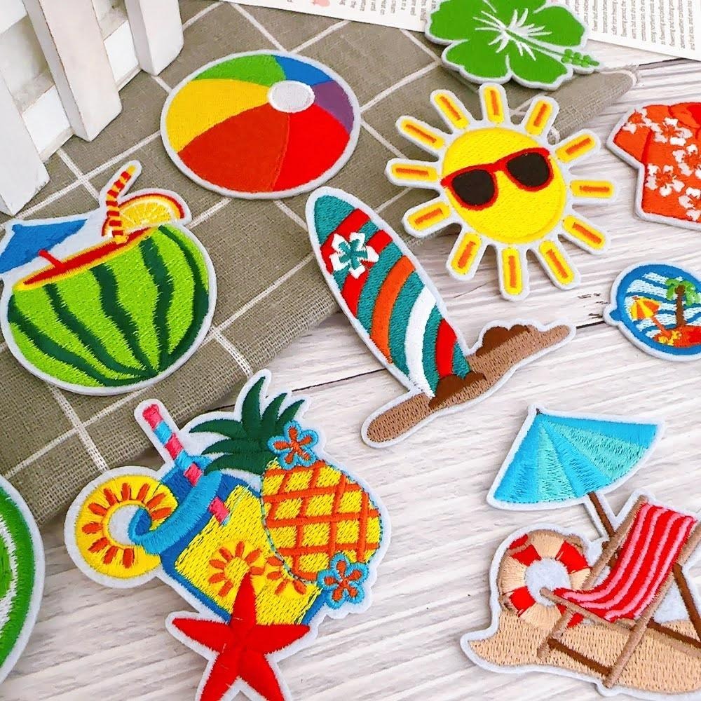 【皮卡布】i17 沙灘 珍珠奶茶 托鞋 布貼 布章 比基尼 刺繡燙布貼 徽章 刺繡布貼  熨燙貼  熨燙布貼 Patch-細節圖5