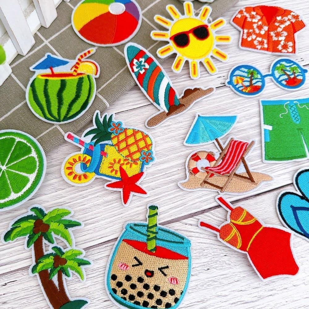 【皮卡布】i17 沙灘 珍珠奶茶 托鞋 布貼 布章 比基尼 刺繡燙布貼 徽章 刺繡布貼  熨燙貼  熨燙布貼 Patch-細節圖6