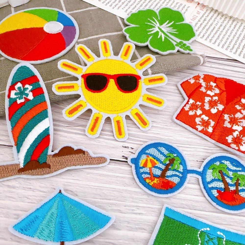 【皮卡布】i17 沙灘 珍珠奶茶 托鞋 布貼 布章 比基尼 刺繡燙布貼 徽章 刺繡布貼  熨燙貼  熨燙布貼 Patch-細節圖7