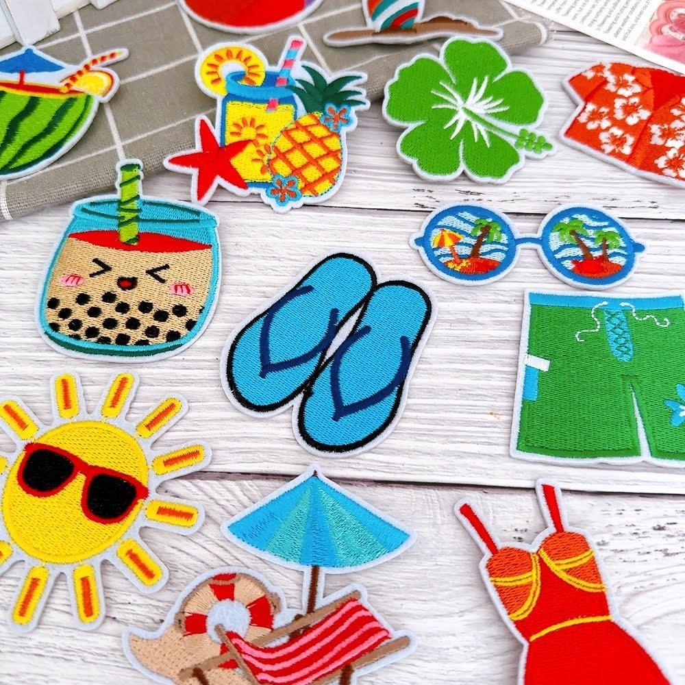 【皮卡布】i17 沙灘 珍珠奶茶 托鞋 布貼 布章 比基尼 刺繡燙布貼 徽章 刺繡布貼  熨燙貼  熨燙布貼 Patch-細節圖8