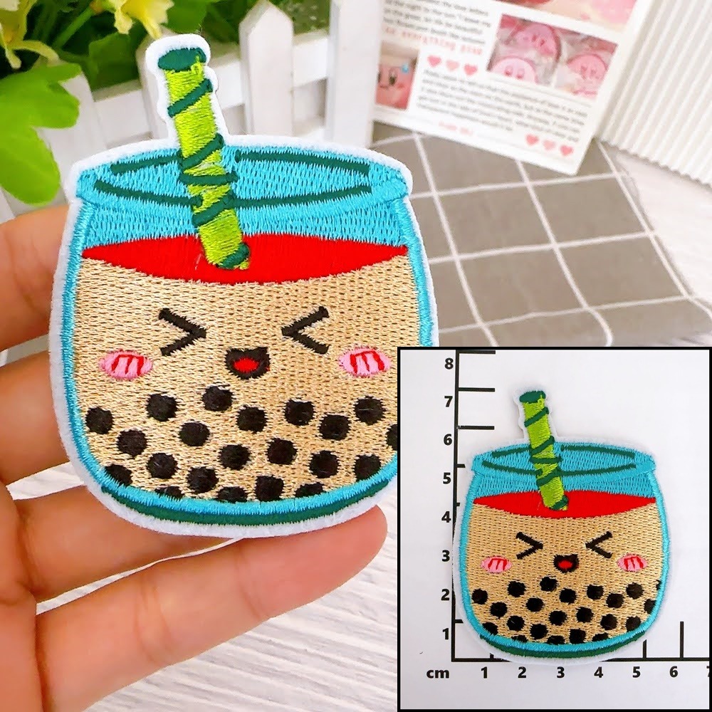 【皮卡布】i17 沙灘 珍珠奶茶 托鞋 布貼 布章 比基尼 刺繡燙布貼 徽章 刺繡布貼  熨燙貼  熨燙布貼 Patch-規格圖8