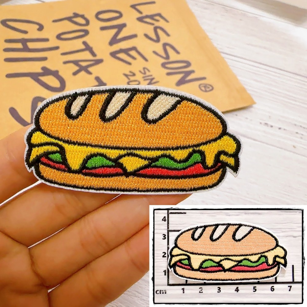 【皮卡布】H1漢堡 熱狗堡 薯條 披薩 甜甜圈 布貼 徽章 布章 刺繡燙布貼 刺繡布貼  熨燙貼 熨燙布貼 Patch-規格圖5