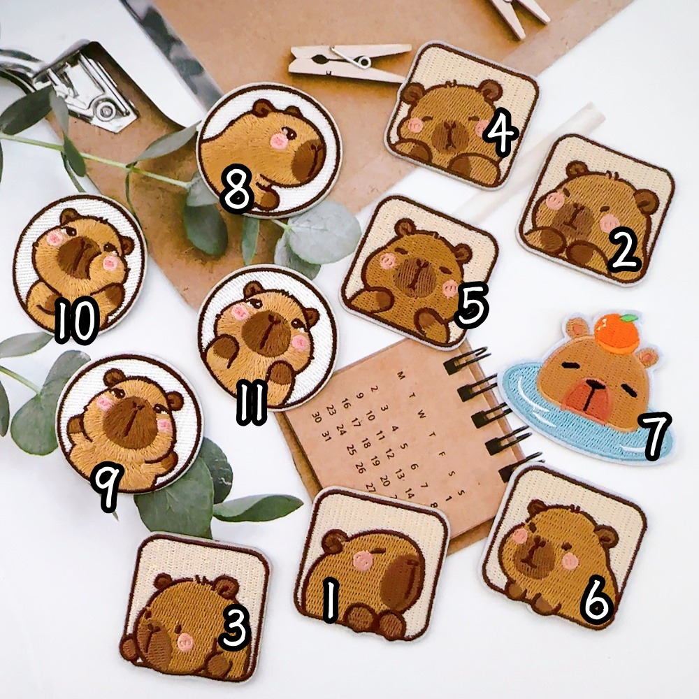 【皮卡布】貼紙/魔鬼氈可選/CH3/卡皮巴拉布貼/水豚君/水豚｜可愛布貼｜徽章｜燙布貼｜布貼｜布章｜刺繡布貼｜魔鬼氈布章-細節圖9