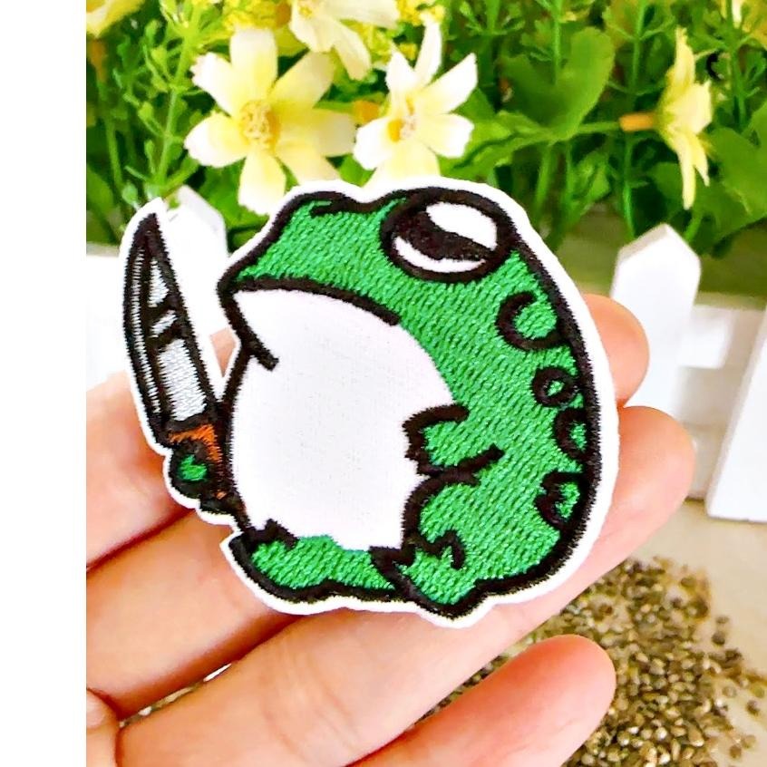 【皮卡布】青蛙 布貼 刺繡布貼 布章 燙布貼 貼紙 手帳貼紙 刺繡布貼 frog 刺繡裝飾貼 魔鬼氈布章 patch-細節圖2