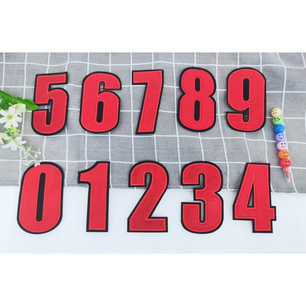 【皮卡布】E10紅色大數字布貼 布貼 臂章燙 刺繡燙布貼 徽章 刺繡布貼 補丁 補破洞 燙貼布 熨燙布貼 魔鬼氈布章-細節圖2