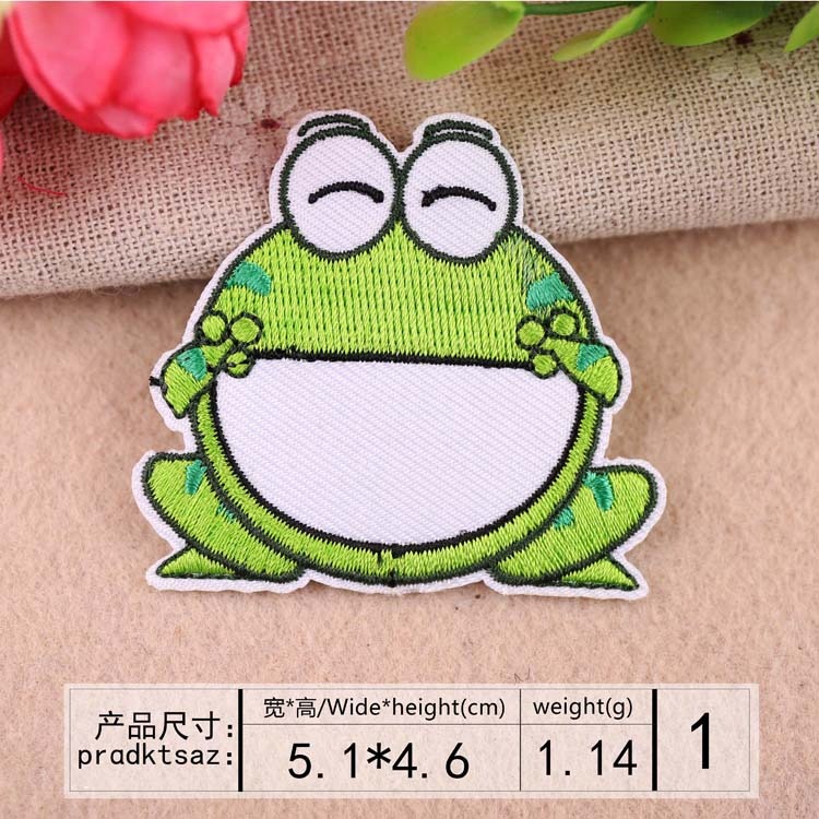 【皮卡布】 Q9-1青蛙 大嘴蛙裝飾 布章 臂章燙 刺繡燙布貼 徽章 刺繡布貼 補丁 補破洞 燙貼布 熨燙布貼-細節圖2