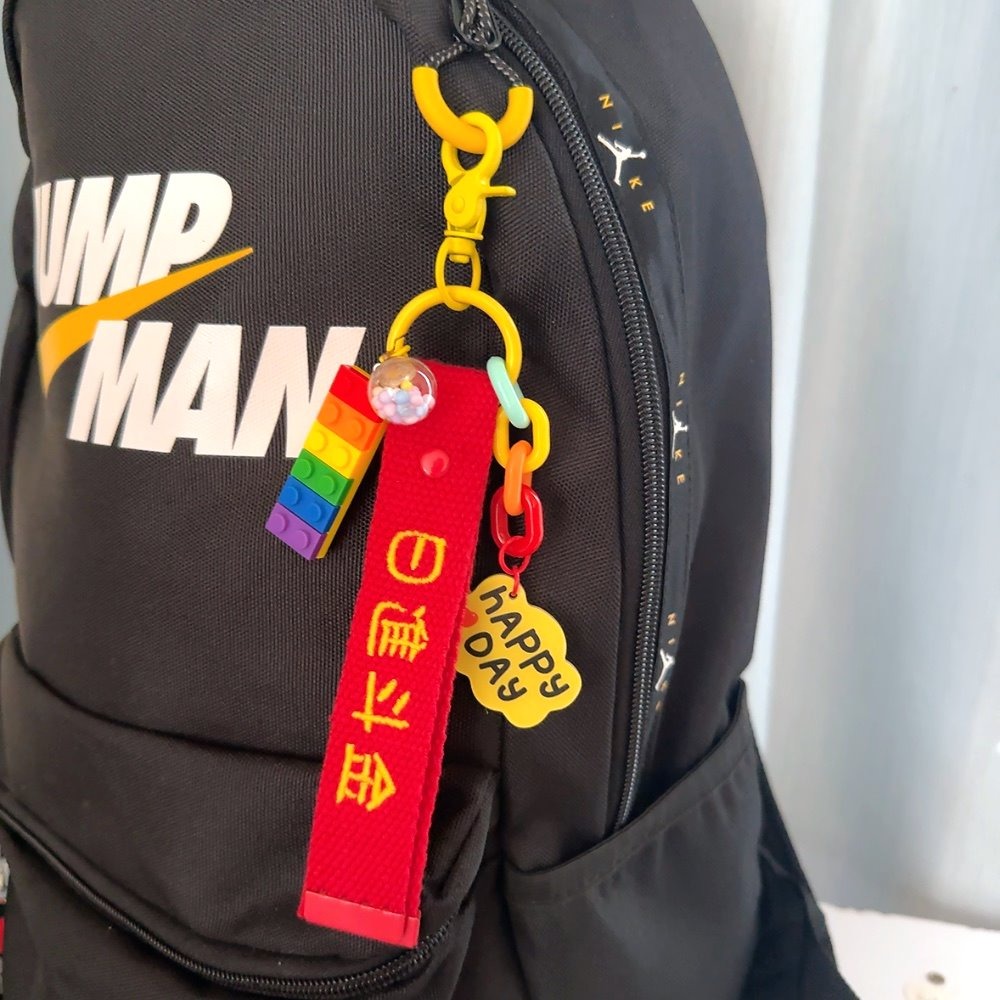 【皮卡布】積木鑰匙圈 客製化刺繡鑰匙圈 織帶吊飾 織帶繡字 電繡鑰匙圈 元氣彩虹勵志掛飾鑰匙圈 行李吊牌 積木吊飾 彩虹-細節圖6