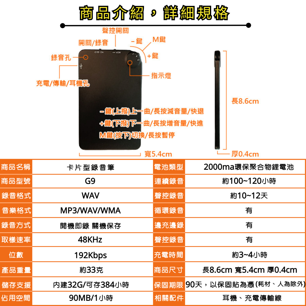 G9 卡片型錄音筆 內建32G 聲控錄音12天 連續錄音120小時 小巧輕薄 超級隱密 可放皮夾卡槽(寶力數位華夏店)-細節圖3