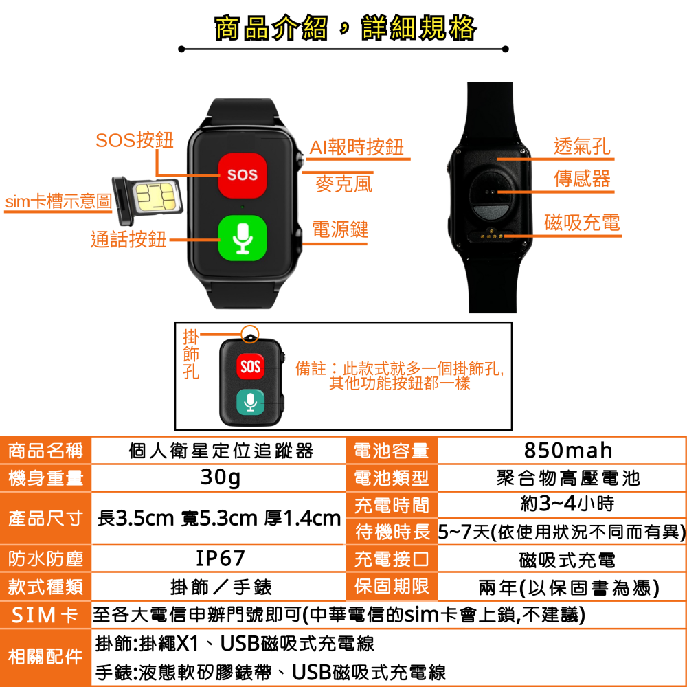 個人衛星定位追蹤器 GPS 失智長照輔具 定位手錶 高階4G IP67防水 雙向通話 預防走失(寶力數位華夏店)-細節圖2