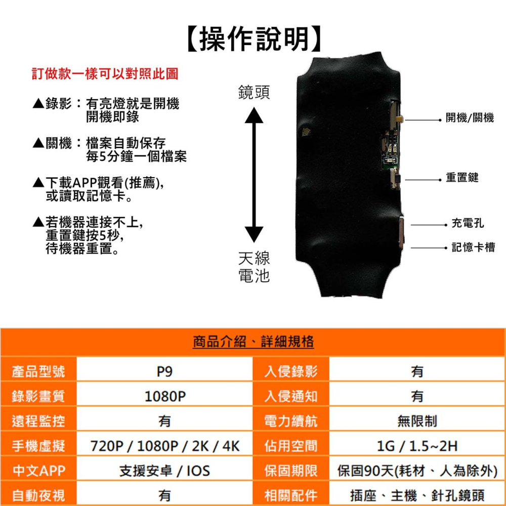 P9獨家無孔 防偵測去反光 針孔插座 智能通知 自動夜視 收音超強 WiFi針孔 微型攝影機 密錄器（寶力數位華夏店）-細節圖2