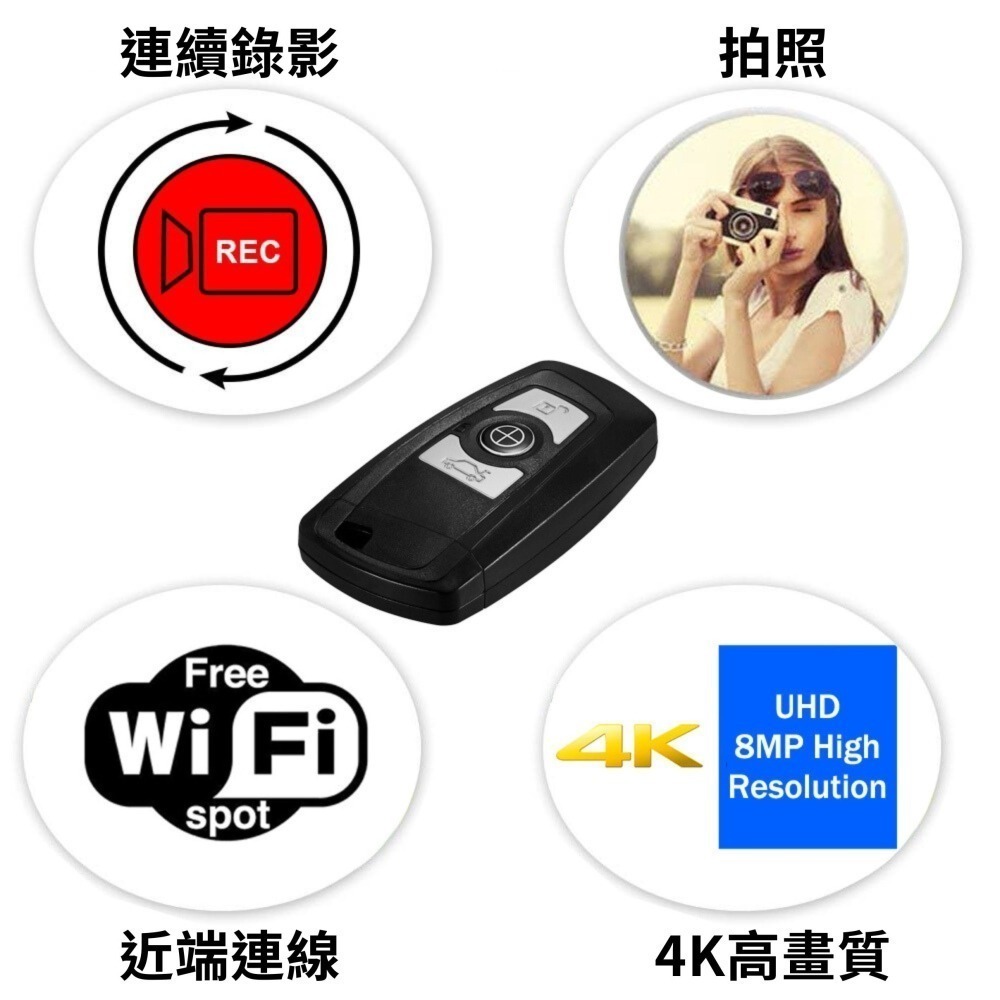 R9 真4K畫質 汽車遙控器造型 4倍無段變焦 SONY鏡頭 超高畫質  密錄 針孔 偽裝攝影機(寶力數位華夏店)-細節圖3