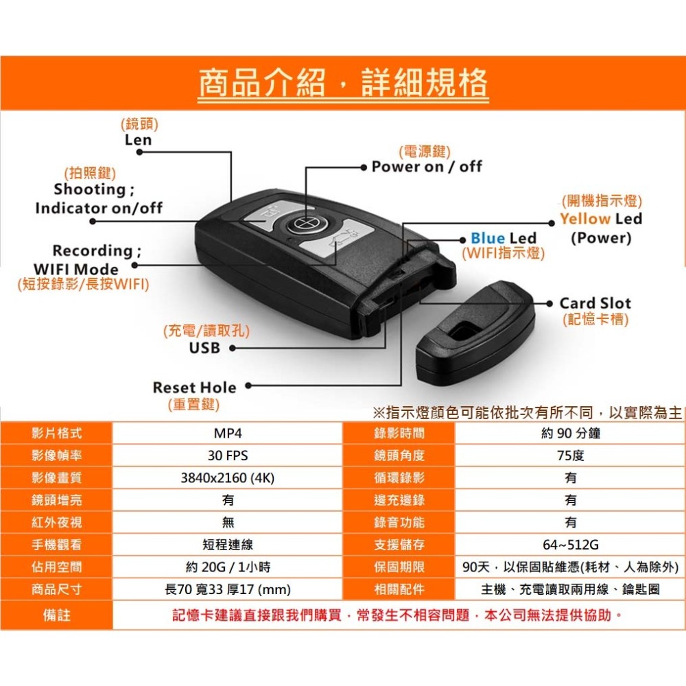 R9 真4K 汽車遙控器 4倍無段變焦 SONY鏡頭 超高畫質 IMX179 密錄 針孔 偽裝攝影機【寶力數位】-細節圖5