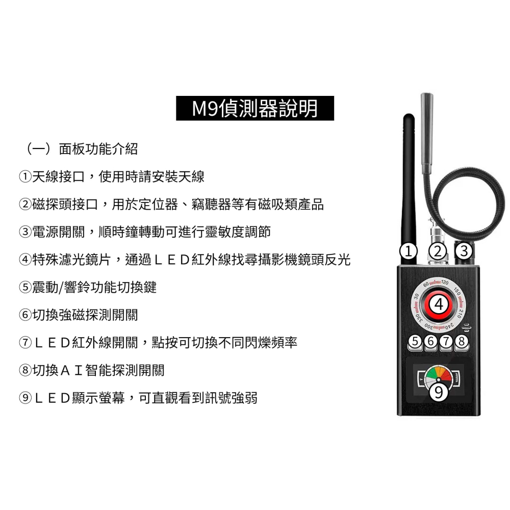 M9 無線電波偵測器 反偷拍 反針孔 反追蹤 反監聽 RF 掃描器 智能休眠高階GPS【寶力數位建國總店】-細節圖5