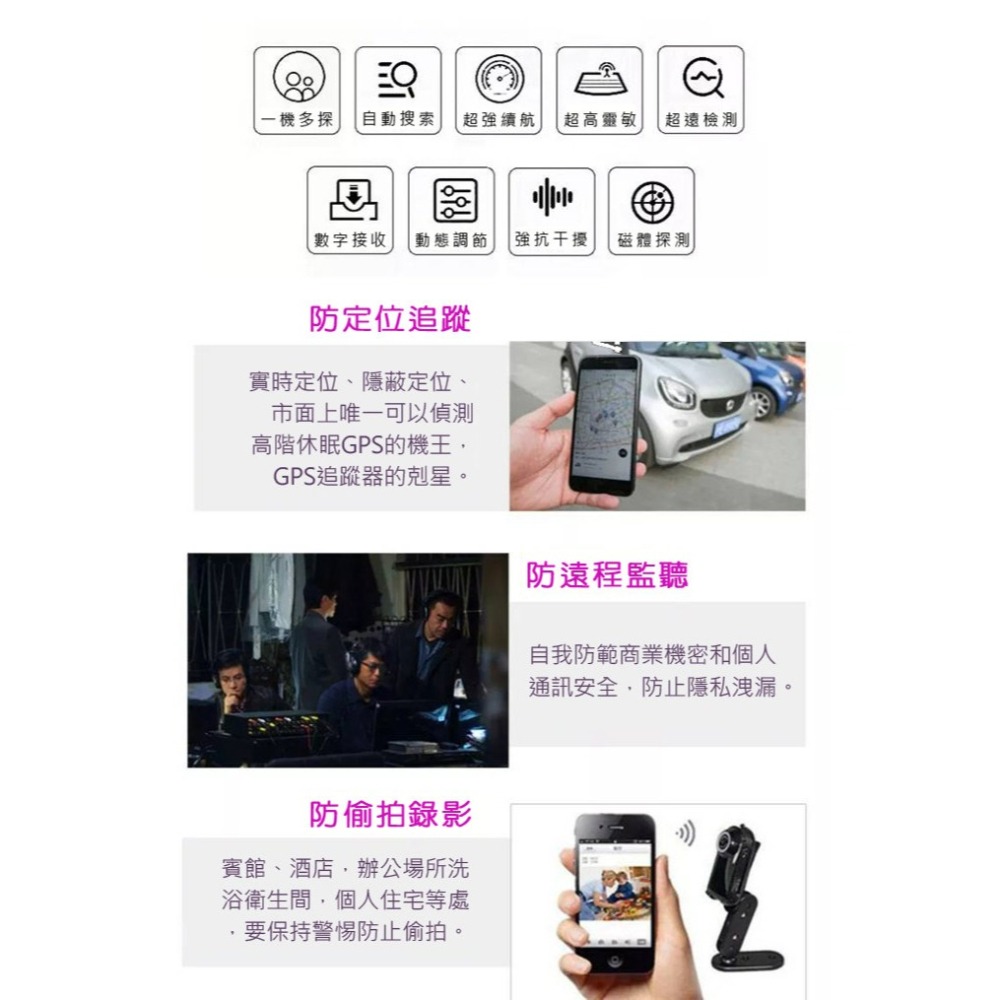 M9 新上架  無線電波偵測器 反偷拍 反針孔 反追蹤 反監聽 RF 掃描器 智能休眠高階GPS【寶力數位建國總店】-細節圖2