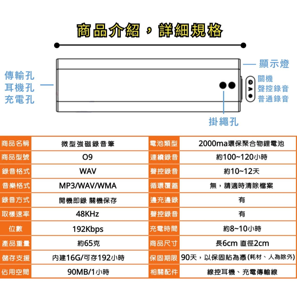 O9 警調徵信社 超清晰收音 聲控錄音1個月 強磁MP3錄音筆 內置16G 斷電保存 無聲【寶力數位建國總店】-細節圖6