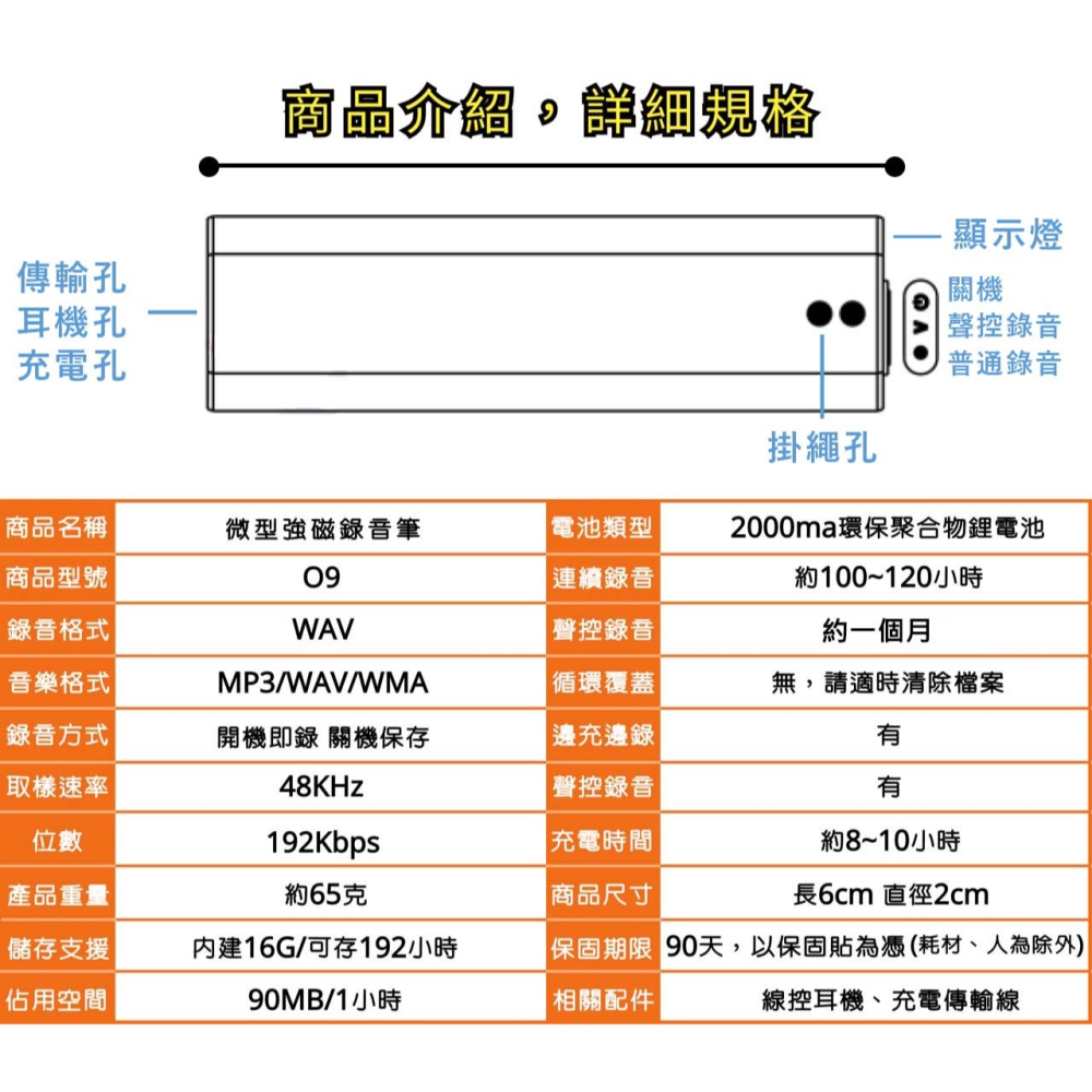 O9 警調徵信社 超清晰收音 聲控錄音1個月 強磁MP3錄音筆 內置16G 斷電保存 無聲【寶力數位建國總店】-細節圖6