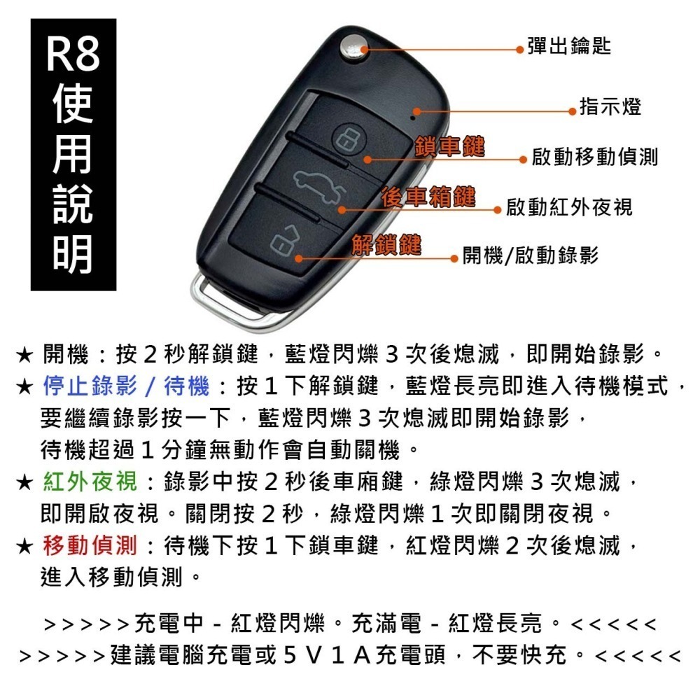 R8 汽車遙控器 1080P 紅外夜視 偽裝攝影機 針孔攝影機 密錄器 錄音筆【寶力數位建國總店】-細節圖4