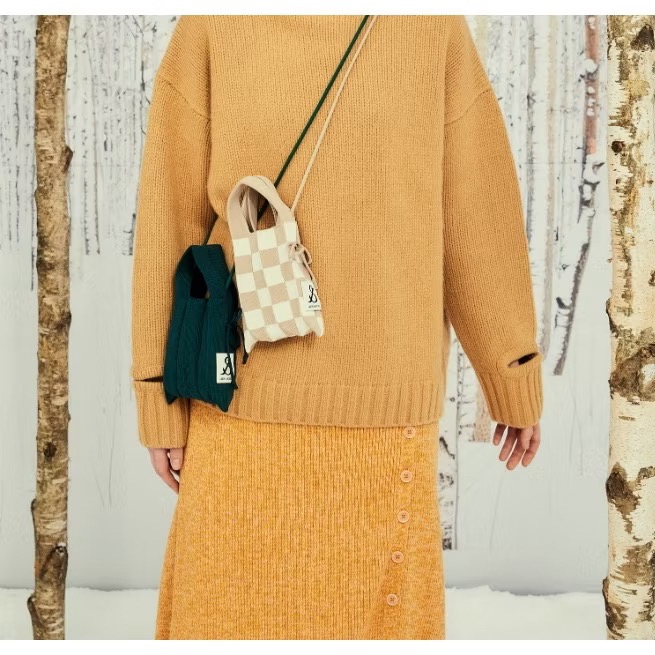 Joseph and Stacey針織棋盤格手機百褶包-迷你-卡其駝-細節圖2