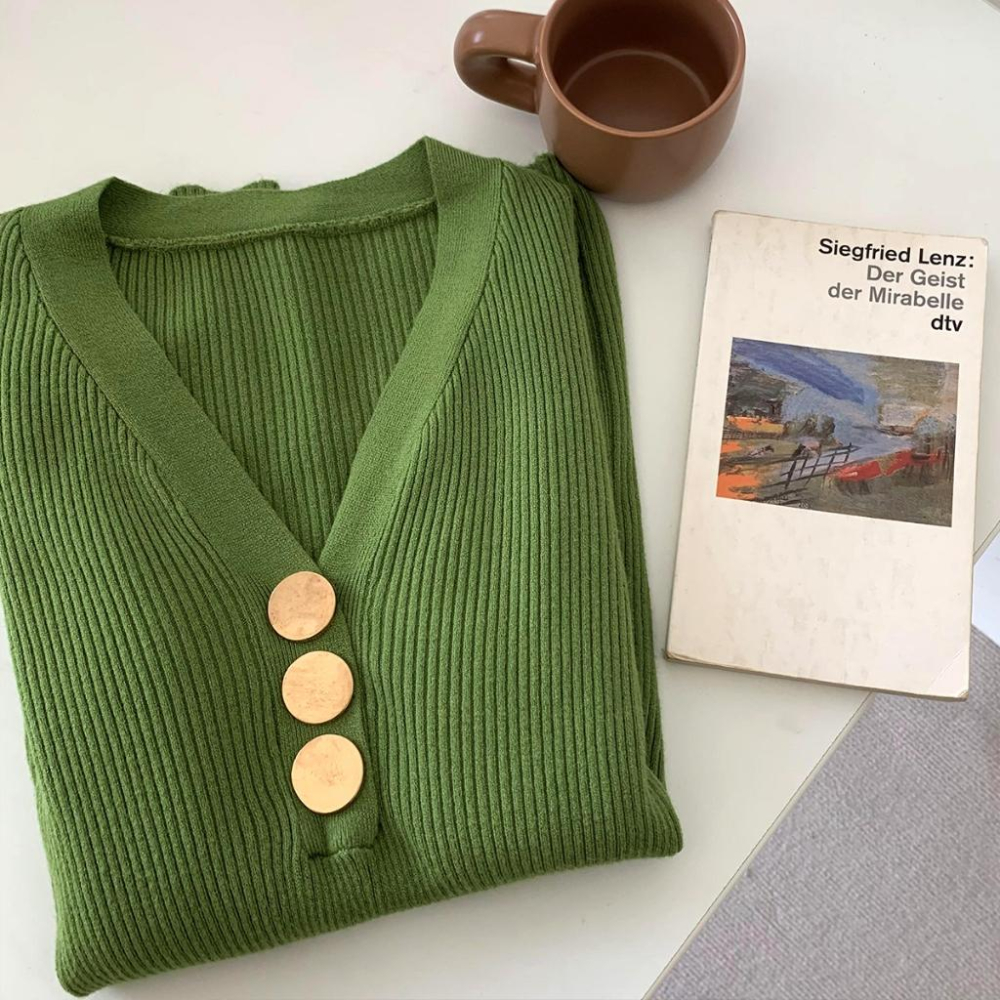 【現貨快速出】柔BuQ❤️📣👍實拍2023新款V領打底毛衣金屬扣子款韓版緊身時尚針織上衣女顯瘦❤〓-細節圖5