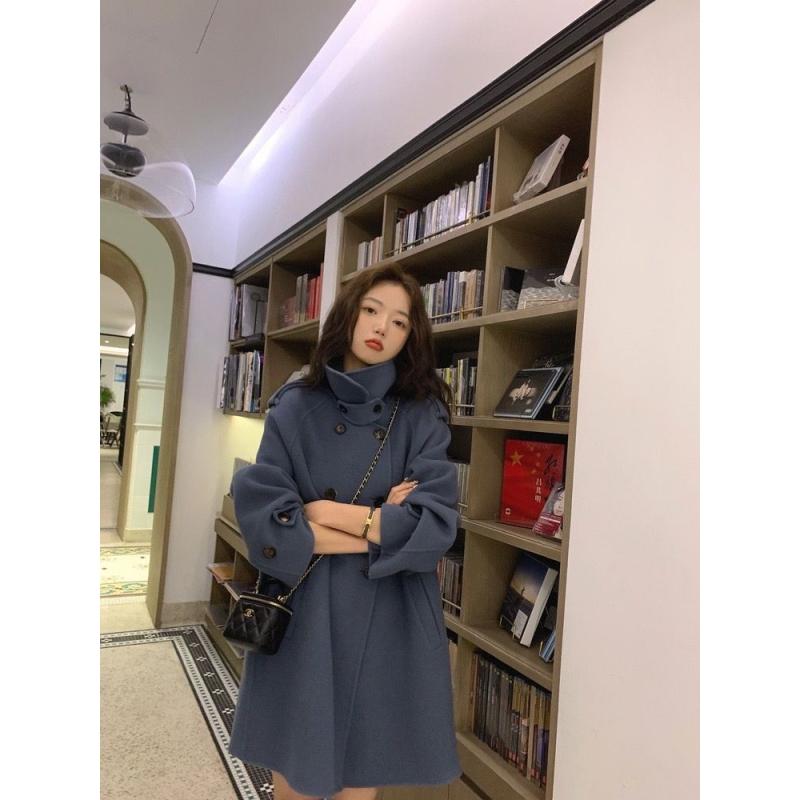 【現貨快速出】柔BuQ❤️❤▼斗篷外套女毛呢秋冬季小個子赫本風韓系加厚大衣潮◆★-細節圖8