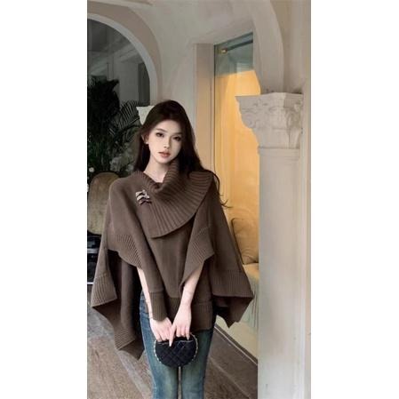 【現貨快速出】柔BuQ❤️😘💙針織毛衣女2023慵懶風寬鬆百搭斗篷毛針織衫溫柔純欲毛衣🌼🌸-細節圖2