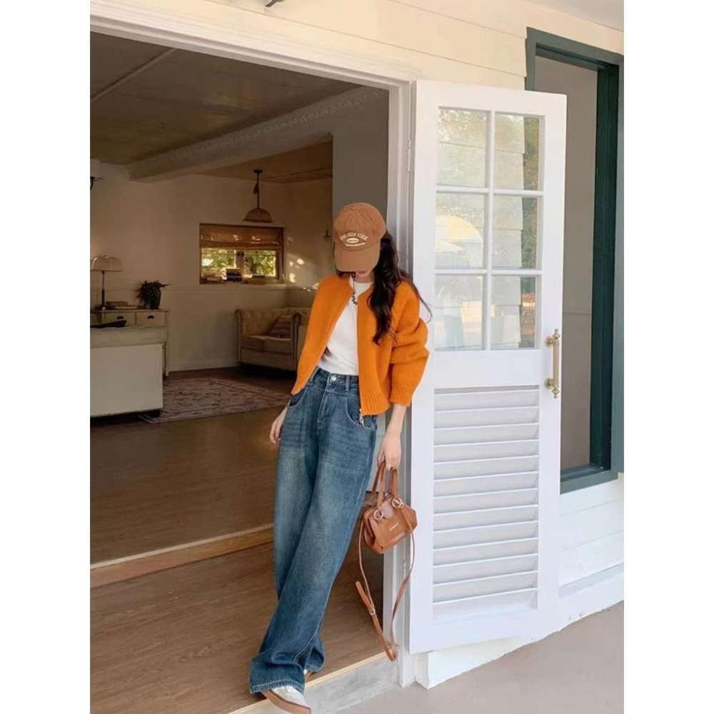 【現貨快速出】柔BuQ❤️💘▲圓領拉鏈毛衣外套女2023秋冬韓系溫柔寬鬆短款小個子針織開衫上衣🐱😘-細節圖4