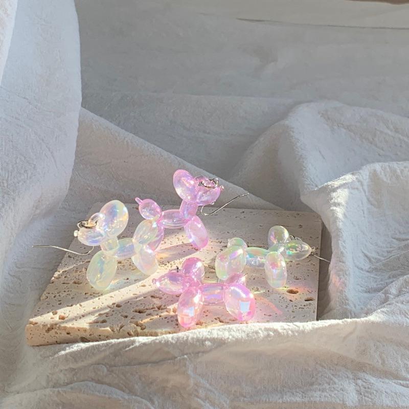 𝗦𝗽𝗿𝗶𝗻𝗚𝘂𝗮｜現貨｜炫彩氣球小狗 y2k多巴胺日系動物迷你精緻少女心趣味創意耳飾吊飾無耳洞耳夾-細節圖2