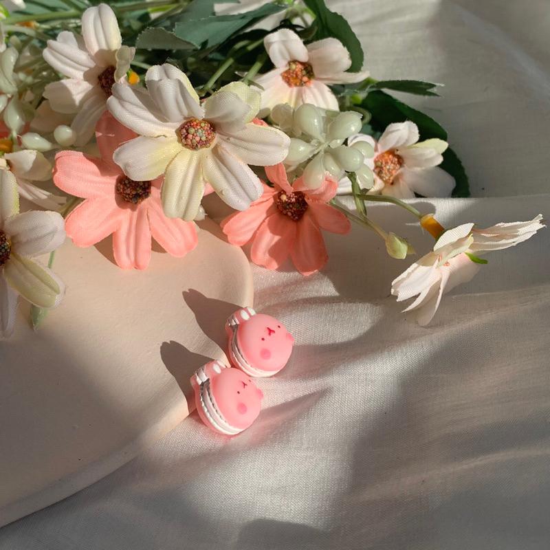 𝗦𝗽𝗿𝗶𝗻𝗚𝘂𝗮｜現貨｜小兔馬卡龍耳環 可愛日系動物迷你精緻少女心趣味耳飾無耳洞耳夾-細節圖3