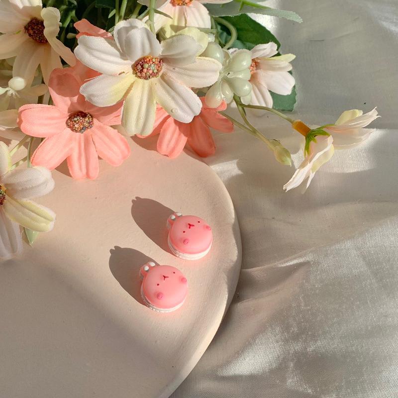 𝗦𝗽𝗿𝗶𝗻𝗚𝘂𝗮｜現貨｜小兔馬卡龍耳環 可愛日系動物迷你精緻少女心趣味耳飾無耳洞耳夾-細節圖6