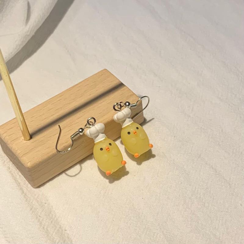 𝗦𝗽𝗿𝗶𝗻𝗚𝘂𝗮｜現貨｜小雞廚師耳環 可愛日系動物迷你精緻少女心趣味創意耳飾吊飾無耳洞耳夾-細節圖6