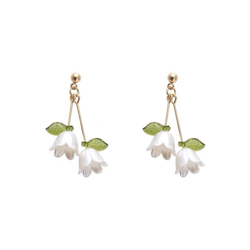 𝗦𝗽𝗿𝗶𝗻𝗚𝘂𝗮｜現貨｜法式風鈴花耳環 S925溫柔森系浪漫清新琉璃氣質精緻花朵百搭無耳洞耳夾-細節圖3