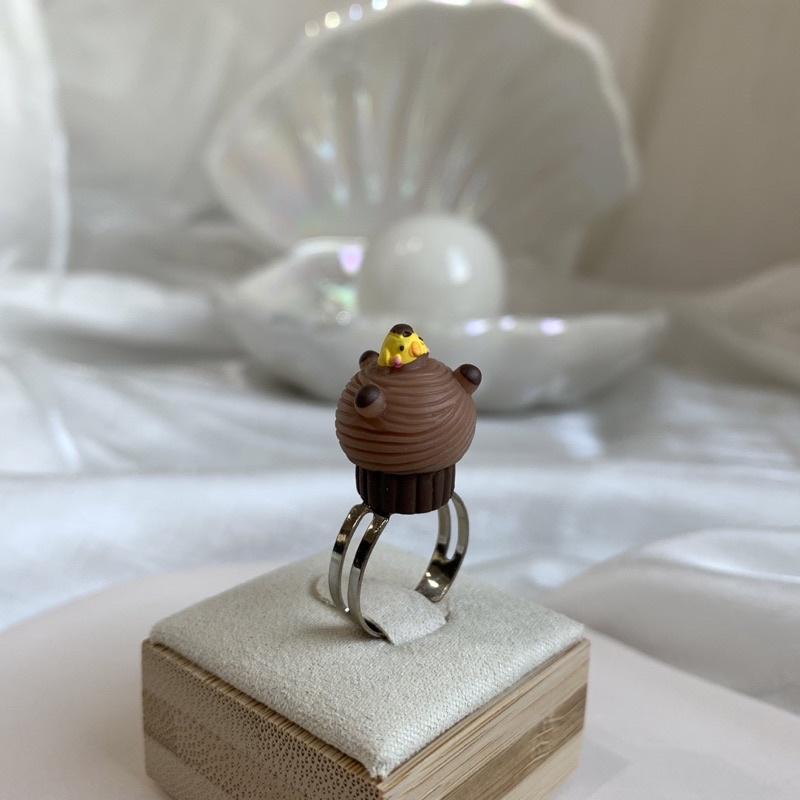 𝗦𝗽𝗿𝗶𝗻𝗚𝘂𝗮｜現貨｜小雞巧克力慕斯戒指 可愛甜美日系軟妹袖珍趣味少女心飾品-細節圖2