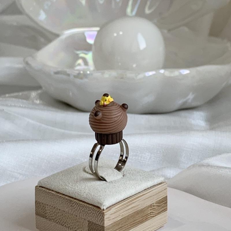 𝗦𝗽𝗿𝗶𝗻𝗚𝘂𝗮｜現貨｜小雞巧克力慕斯戒指 可愛甜美日系軟妹袖珍趣味少女心飾品-細節圖3