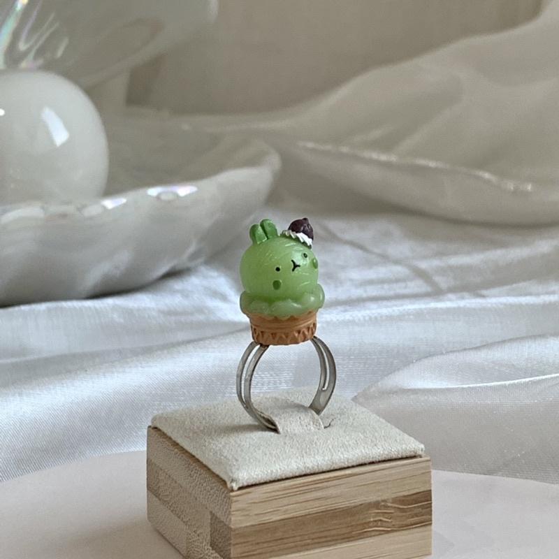 𝗦𝗽𝗿𝗶𝗻𝗚𝘂𝗮｜現貨｜小兔抹茶冰淇淋戒指 可愛甜美日系軟妹袖珍趣味少女心飾品-細節圖3