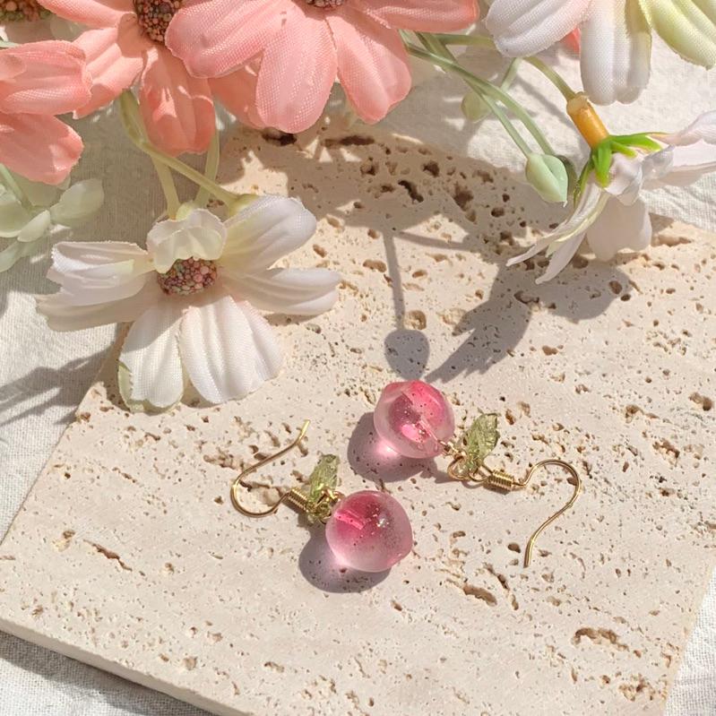 𝗦𝗽𝗿𝗶𝗻𝗚𝘂𝗮｜現貨｜水蜜桃軟糖 S925清新夏日粉嫩日系少女甜美無耳洞耳夾-細節圖2