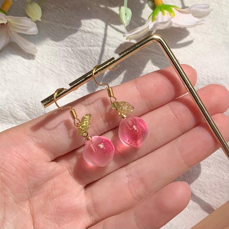𝗦𝗽𝗿𝗶𝗻𝗚𝘂𝗮｜現貨｜水蜜桃軟糖 S925清新夏日粉嫩日系少女甜美無耳洞耳夾-細節圖4