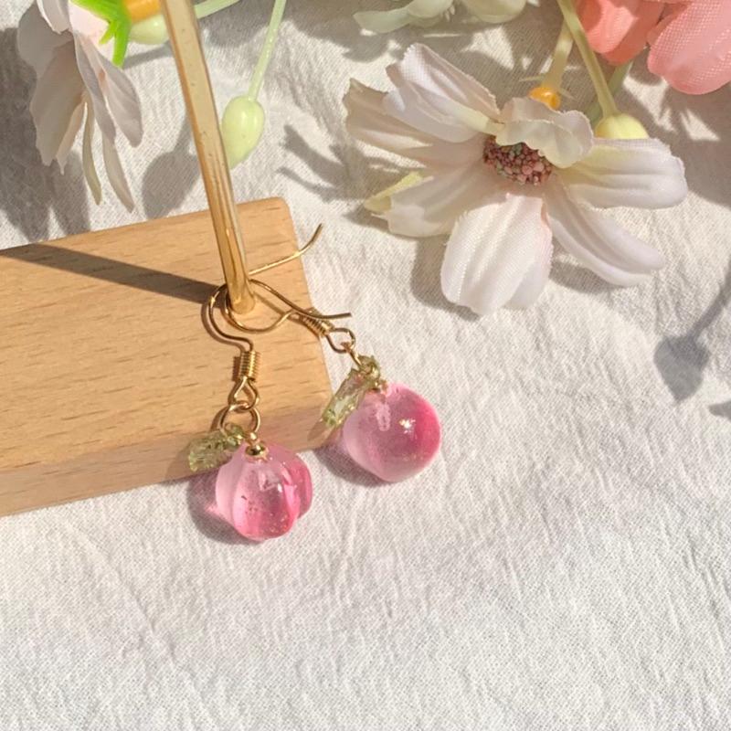 𝗦𝗽𝗿𝗶𝗻𝗚𝘂𝗮｜現貨｜水蜜桃軟糖 S925清新夏日粉嫩日系少女甜美無耳洞耳夾-細節圖5