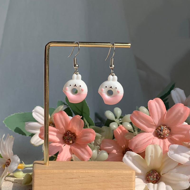 𝗦𝗽𝗿𝗶𝗻𝗚𝘂𝗮｜現貨｜草莓小兔甜甜圈 可愛日系動物迷你精緻少女心袖珍趣味搞怪浮誇耳飾無耳洞耳夾-細節圖7