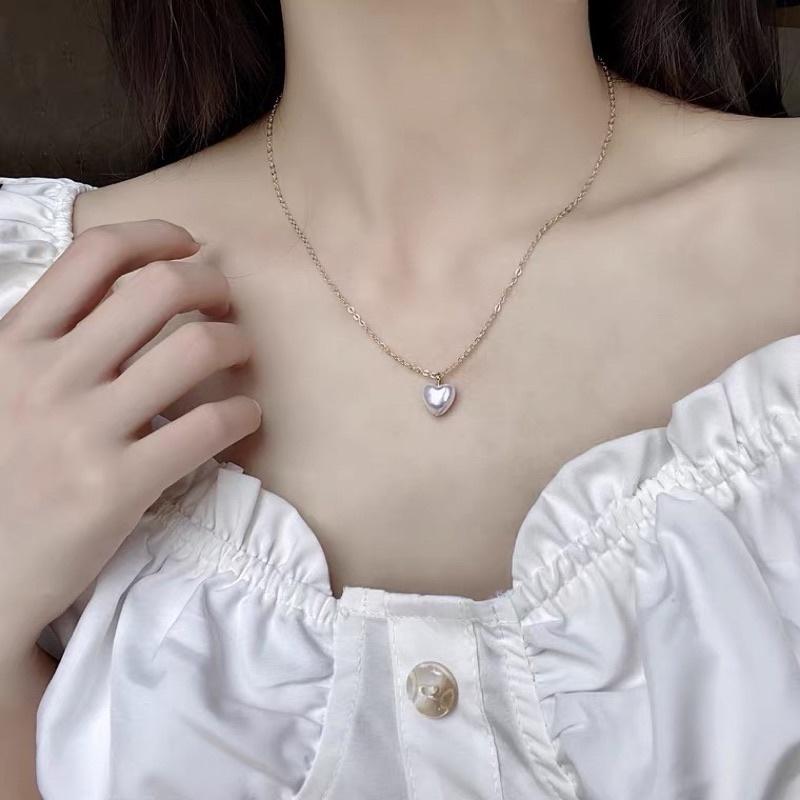 𝗦𝗽𝗿𝗶𝗻𝗚𝘂𝗮｜現貨｜甜美氣質少女愛心珍珠項鍊簡約學生百搭ins風鎖骨鏈頸鏈-細節圖3