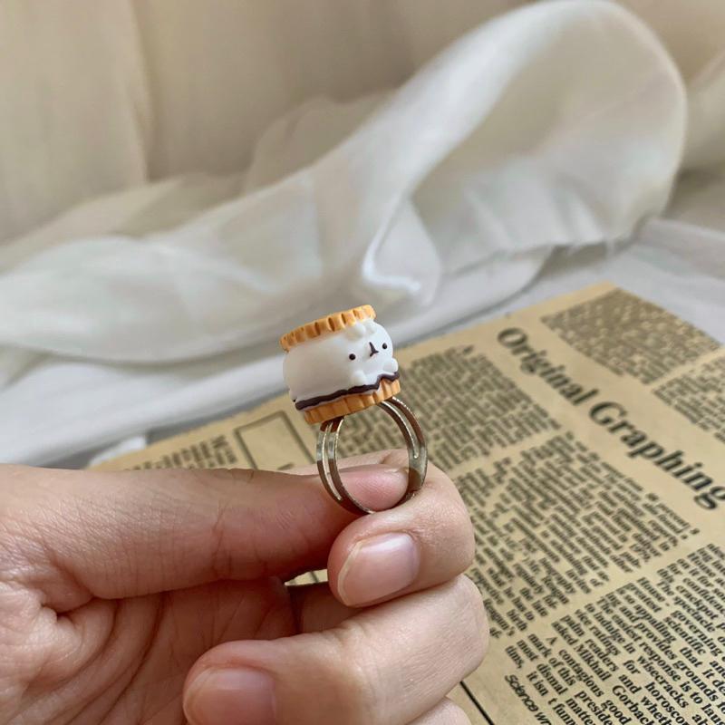 𝗦𝗽𝗿𝗶𝗻𝗚𝘂𝗮｜現貨｜ 小兔夾心餅乾戒指 可愛日系動物迷你精緻少女心趣味創意飾品-細節圖5