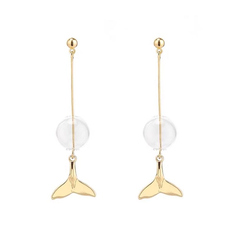 𝗦𝗽𝗿𝗶𝗻𝗚𝘂𝗮｜現貨｜美人魚泡泡耳環 長款氣質輕奢夢幻魚尾耳墜百搭玻璃誇張可愛-細節圖3