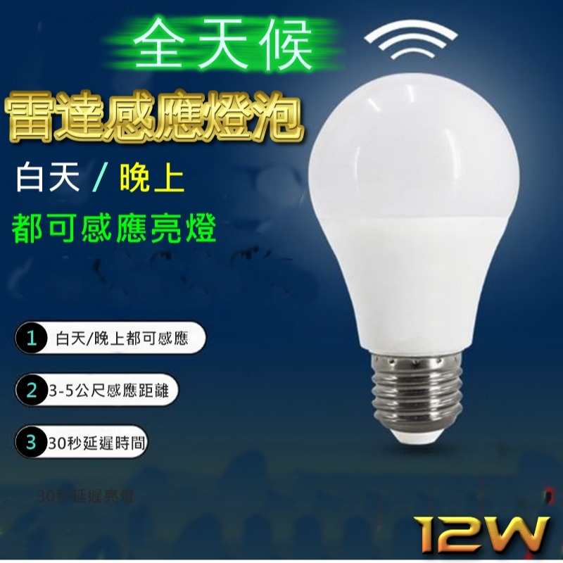 紅外線感應燈 人體感應燈  12W E27 LED燈泡 人體感應防盜燈 樓梯燈/車庫燈泡/走道燈/浴室燈/陽台燈-細節圖7