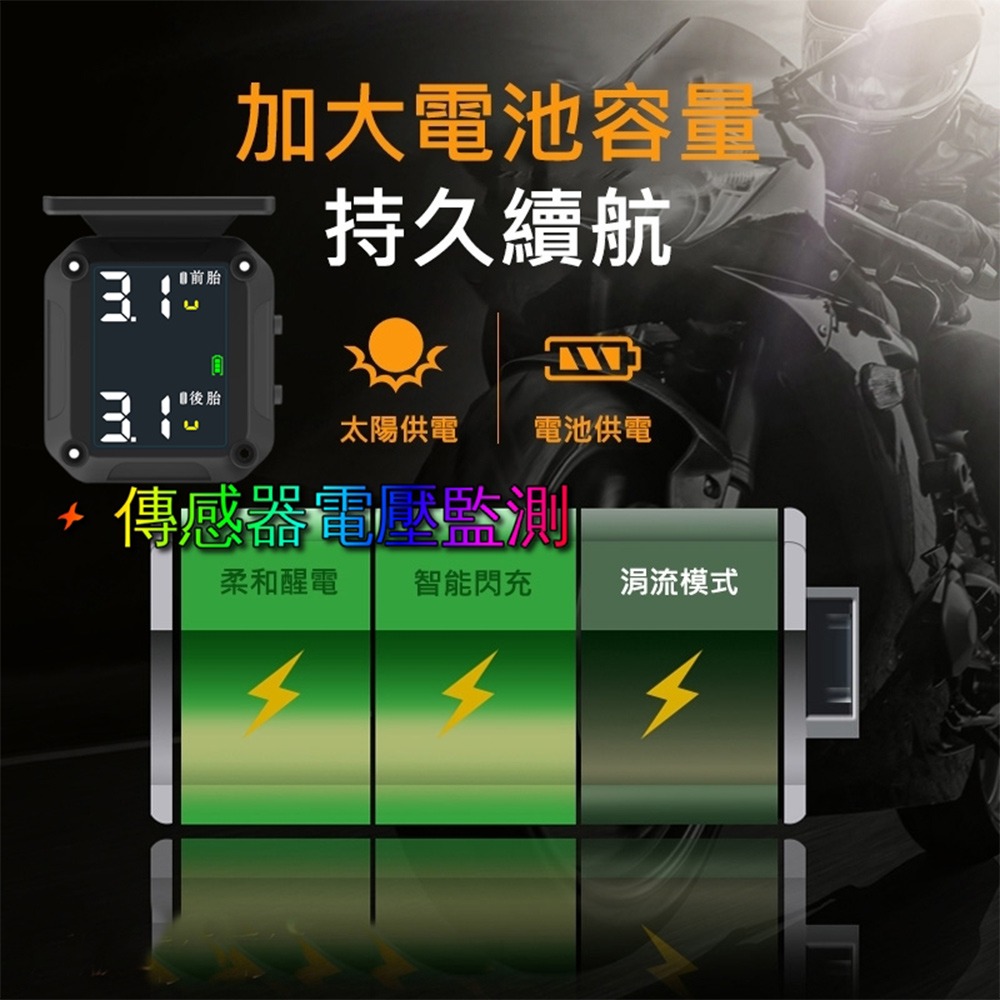 ANENG｜昇旺數位3C 機車用太陽能胎壓偵測器 頂規電壓監測版 傳感器電壓監測 中文彩色螢幕  防水防塵無線胎壓偵-細節圖7