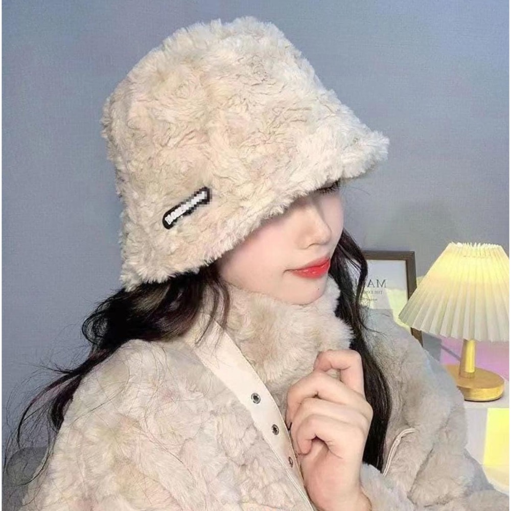 🌸LiLi CoCo🌸韓國字母顯瘦臉毛絨羊羔毛漁夫帽-細節圖3