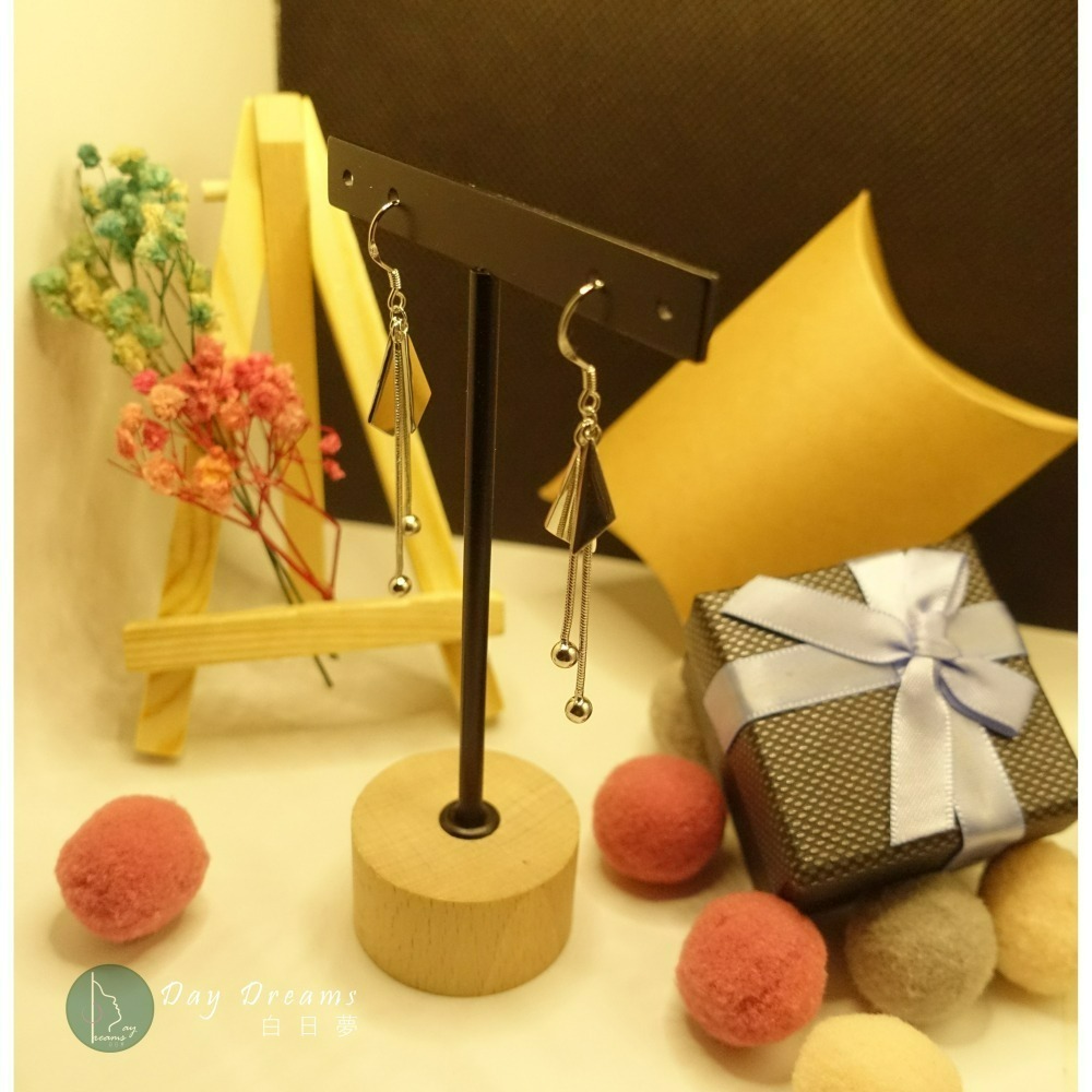 Ϙϙ JYL-玩美耳環 ◆『003』耳掛耳墜式耳環 ◆幾何三角中長銀珠流蘇 ϙϘ-細節圖6