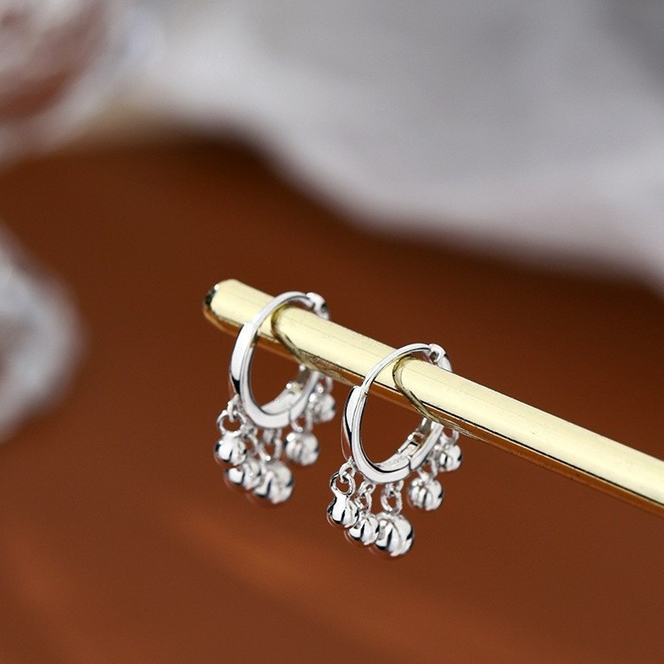 Ϙϙ JYL-玩美耳環 ◆『006』耳扣耳墜式耳環 ◆ 小圓銀珠短流蘇 ϙϘ-細節圖2