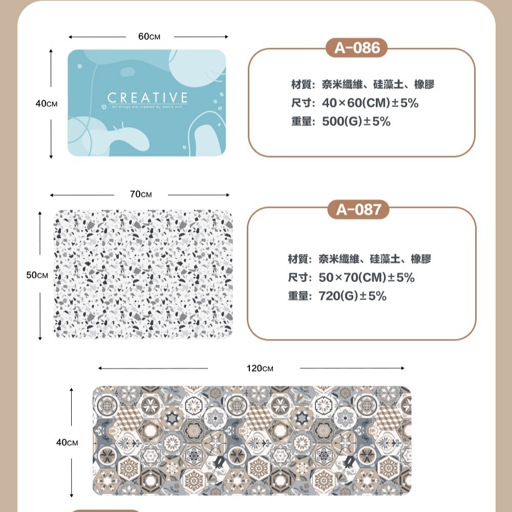 【FL生活+】40x60cm 第三代奈米硅藻泥速乾吸水防滑地墊 硅藻土 吸水腳踏墊 硅藻泥 吸水地墊 腳踏墊-細節圖11